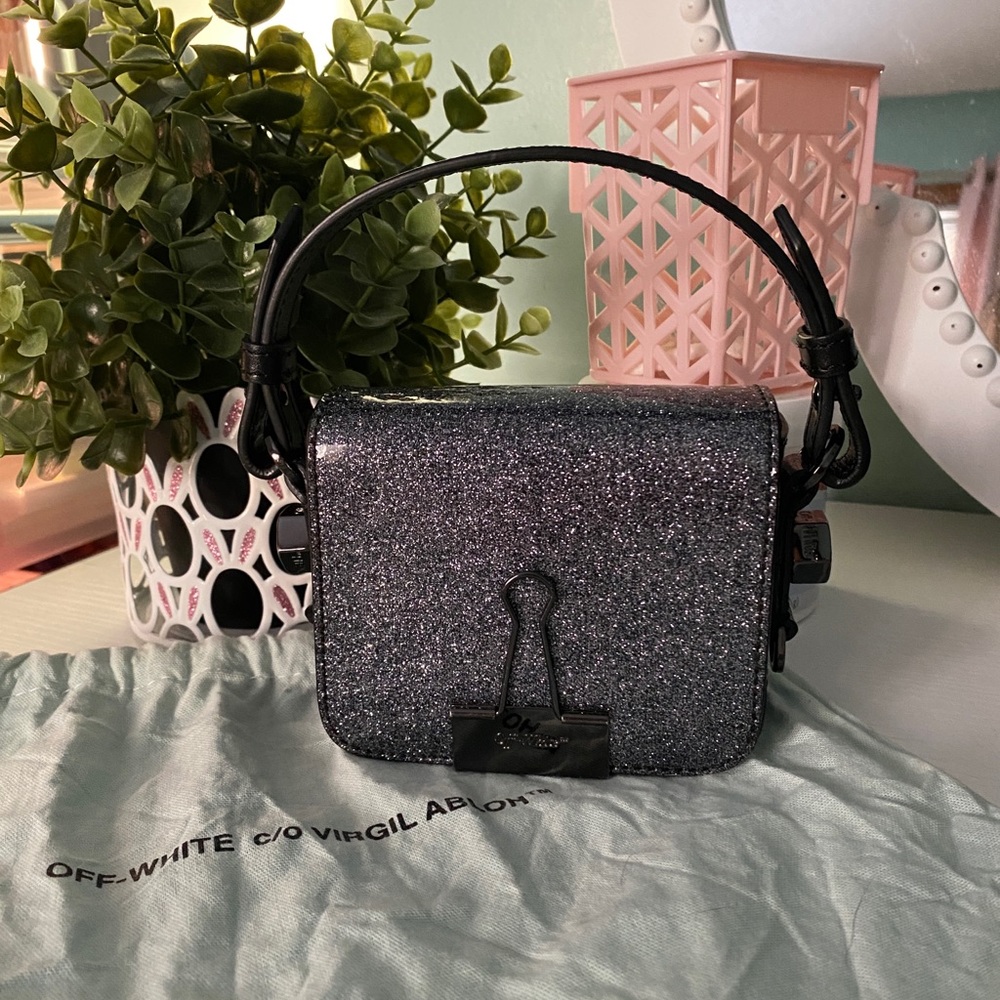 Off-White glitter mini binder clip bag